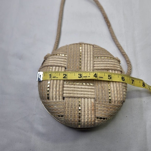 Vintage Italian Round Shoulder Bag Woven Rope Design Hinged - Picture 8 of 8